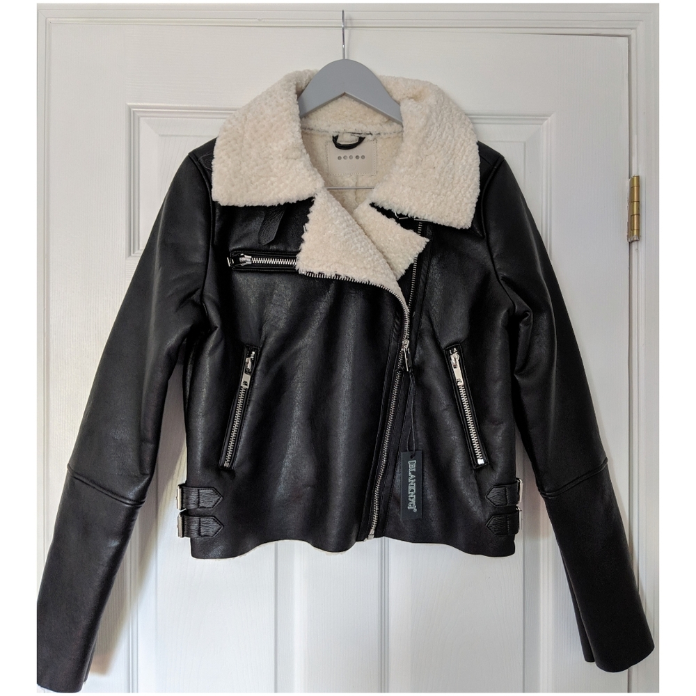 SALE!✨ NWT LEATHER MOTO SHERPA JACKET BLANK NYC XS - Picture 6 of 8